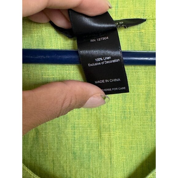 Ali Miles Sz Large Green 100% LINEN Abstract Wearable Art Blouse Shirt Top /s1 - Picture 4 of 6